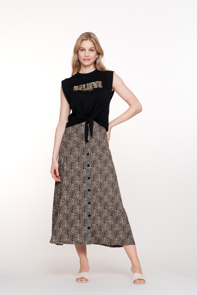 LEOPARD ROK MET KNOOPJES 56335 41 000009 BLACK/SAND